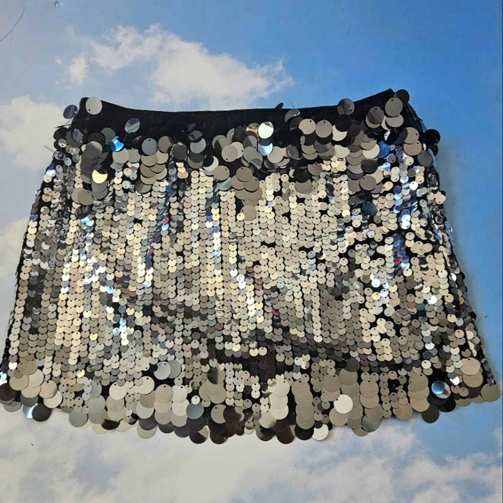 Silver Sequin Disc Trending Mini Skirt